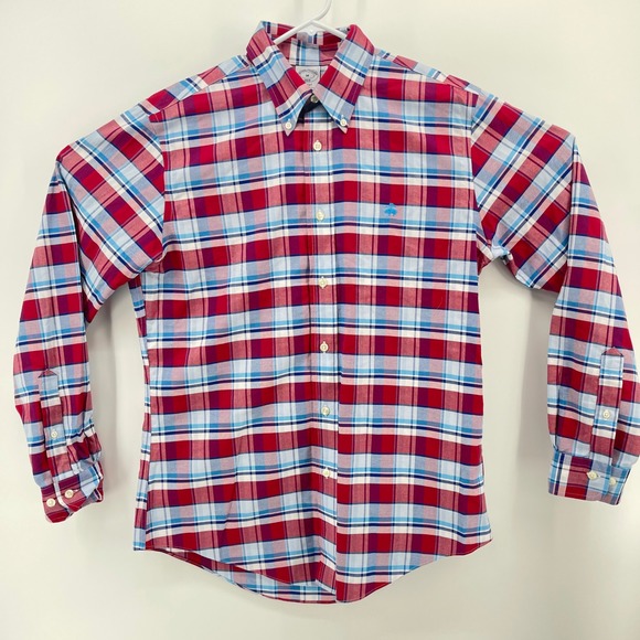 Brooks Brothers Button Down Shirt Mens M Red Plaid Supima Cotton Regent Non-Iron - Picture 5 of 9